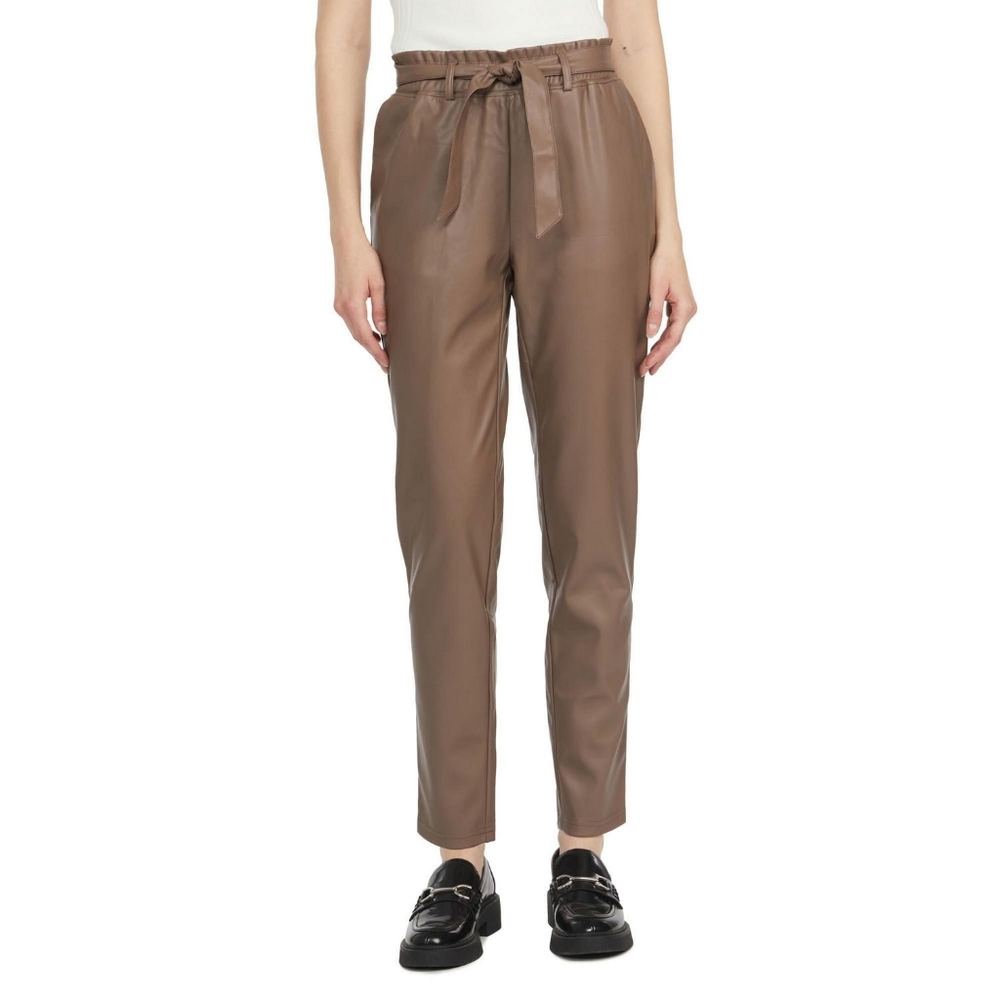 Mexx Brown Paperbag Waist Faux Leather Pants
